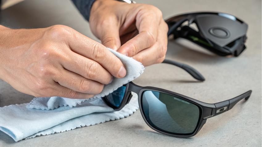 Tips for Maintaining Your Sunglasses - Cleaning travel sunglasses with a microfiber cloth for clear vision and care